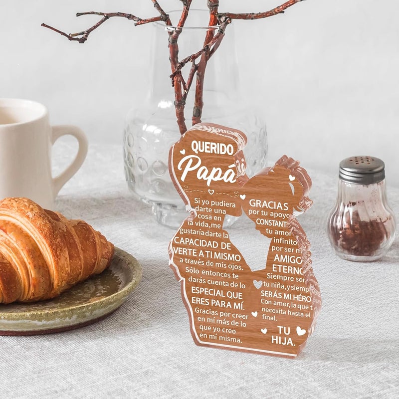 Yopyame Gift for Dad from Daughter - Spanish Papá Heartwarming Keepsake Father Daughter Embracing Acrylic Plaque Sign Best Dad Ever Gift Regalos Para Papá Office Desk Decor Father’s Day Christmas Gift - Image 4